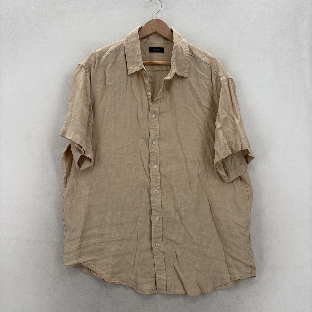 Quince European Linen Relaxed Short Sleeve Shirt Mens XL Driftwood Beige Casual